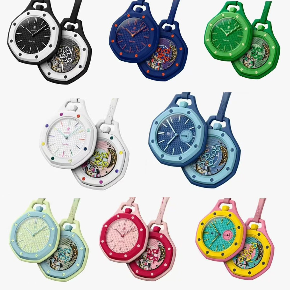 Royal Pop Orenji Hachi Blue-Orange Octagonal Lanyard Pocket Watch