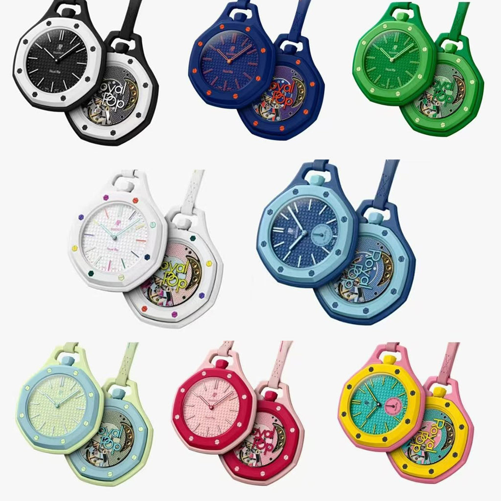 Royal Pop Hachi White-Black Octagonal Lanyard Pocket Watch